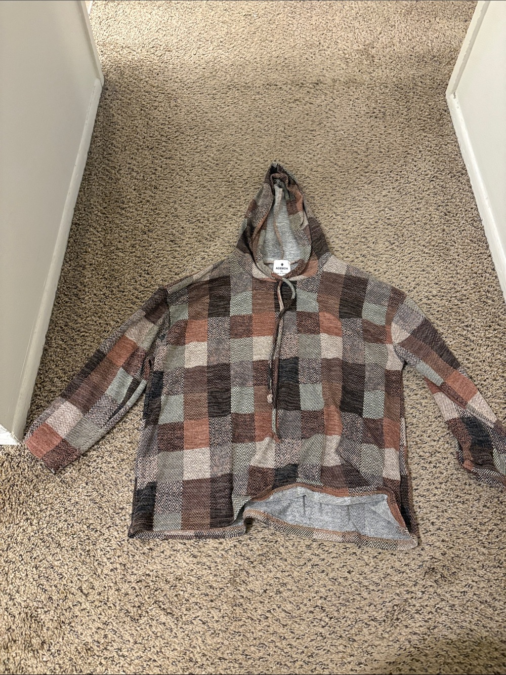 Agenda Plaid Hooded Pullover in Brown, Olive, Rust